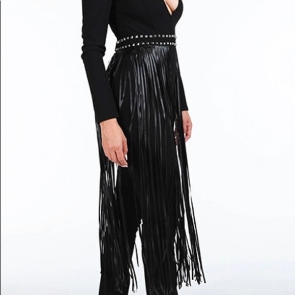 Black Deep V Fringe Jumpsuit - Picture 4 of 4